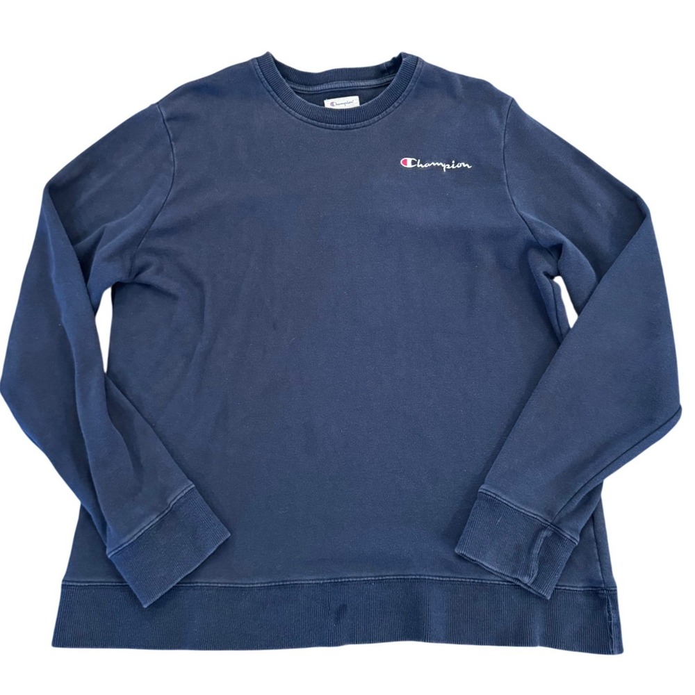 Champion Mens Navy Blue Crewneck Sweatshirt XL Script Logo Fleece 1470782